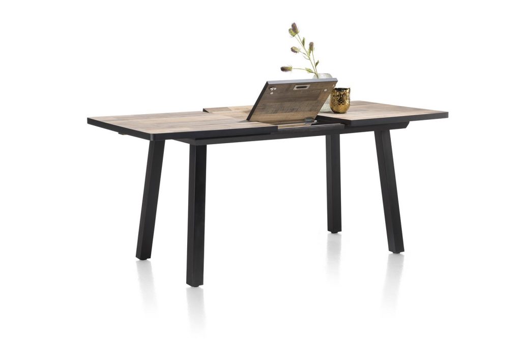 Table de bar à rallonges contemporaine plateau bois et pied design anthracite