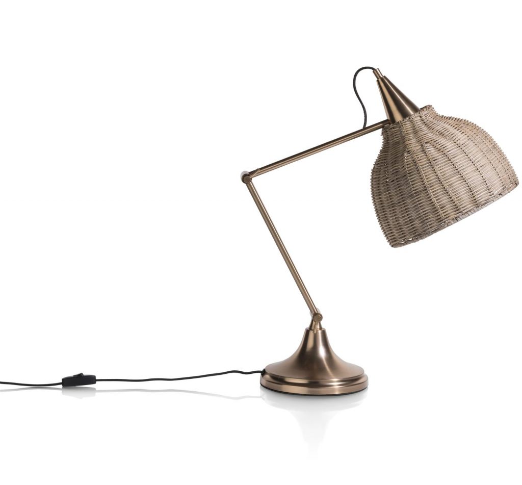 Lampe tendance naturelle en rotin et métal doré