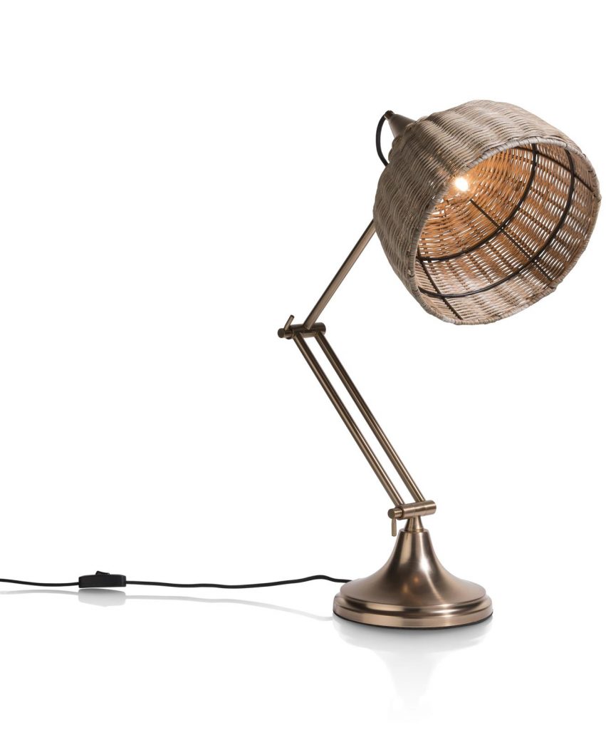 Lampe tendance naturelle en rotin et métal doré