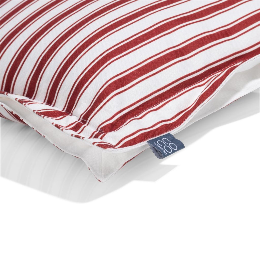 Coussin rectangulaire à rayures rouge et blanc