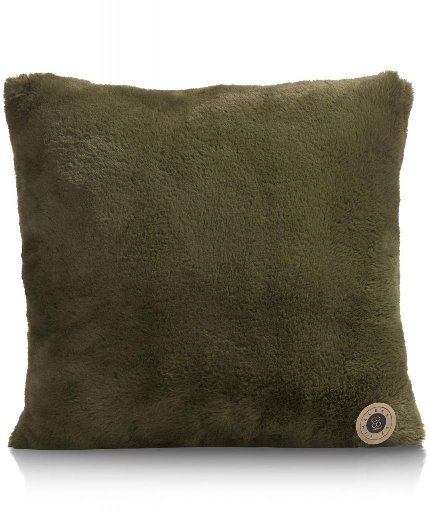 Coussin doux et cosy vert olive