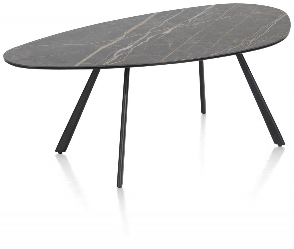 Table basse plateau forme organique en céramique motif marbre noir