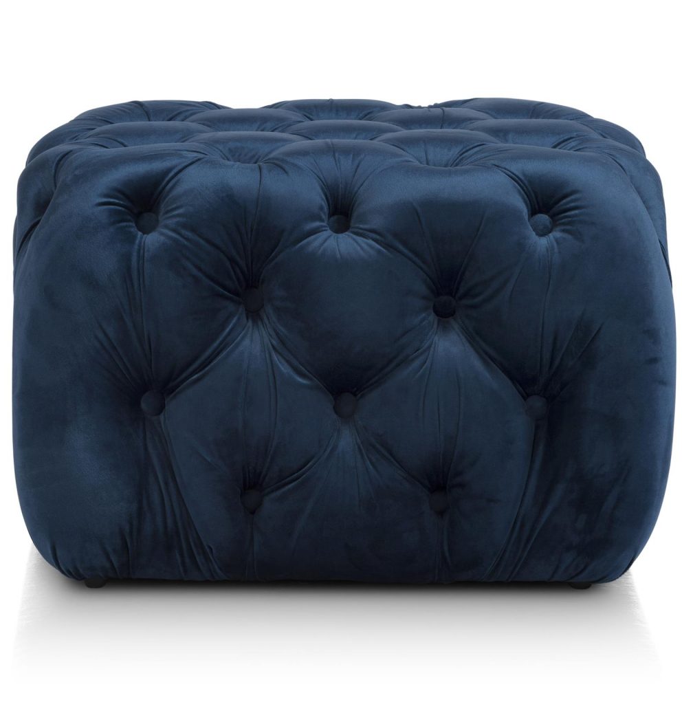 Pouf style chic capitonné velours bleu