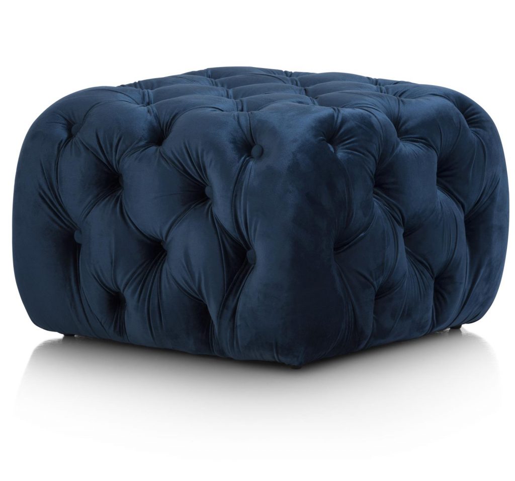 Pouf style chic capitonné velours bleu