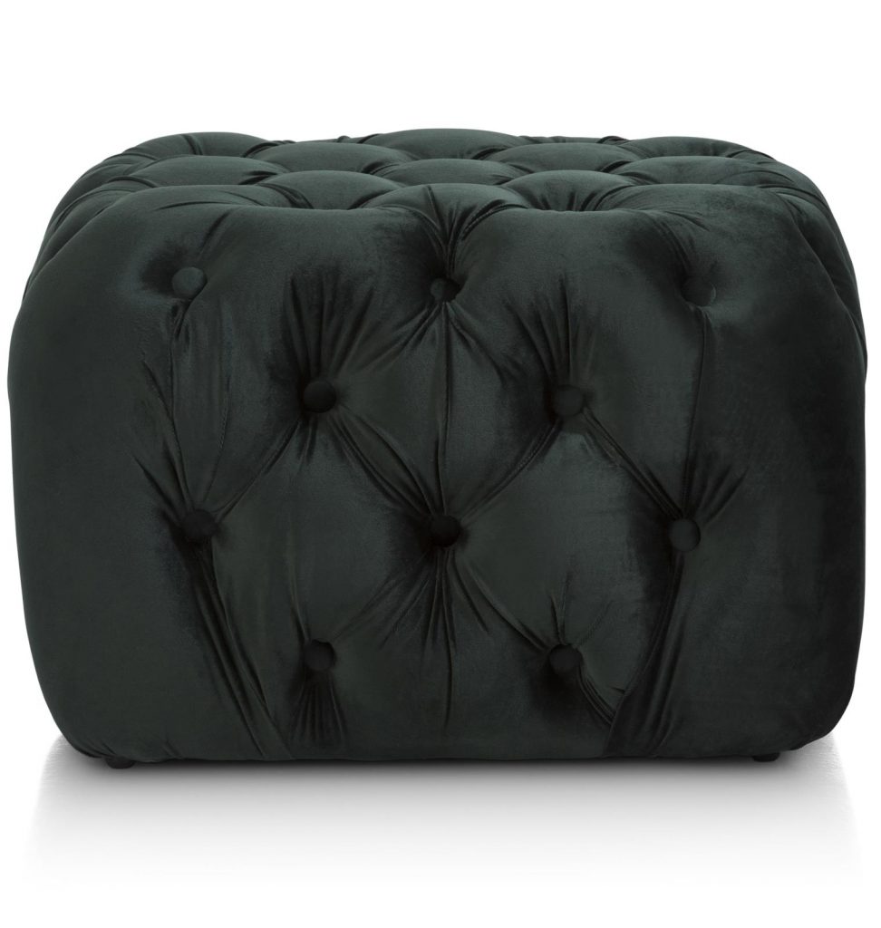 Pouf style chic capitonné velours vert forêt