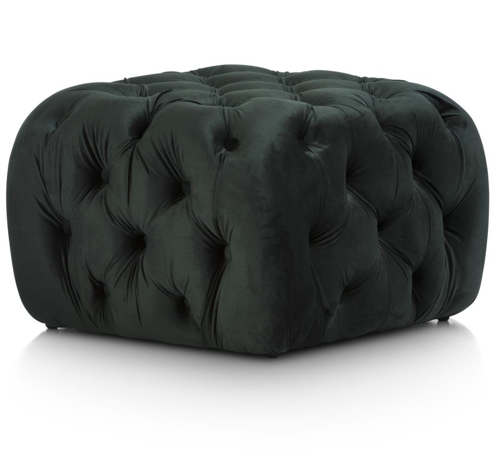 Pouf style chic capitonné velours vert forêt