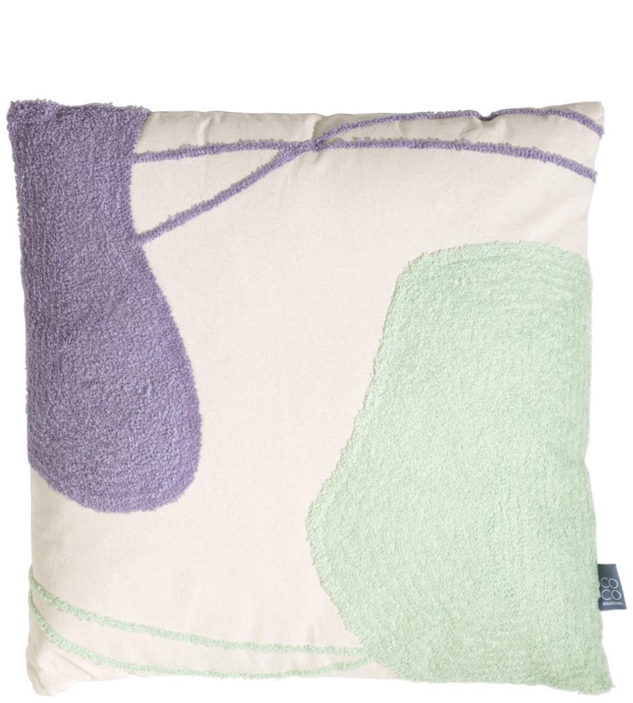 Coussin 100% coton beige et couleurs pastel