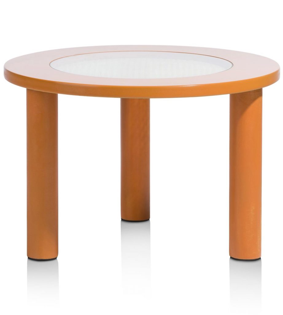 Table d'appoint en bois orange forme ronde style rétro