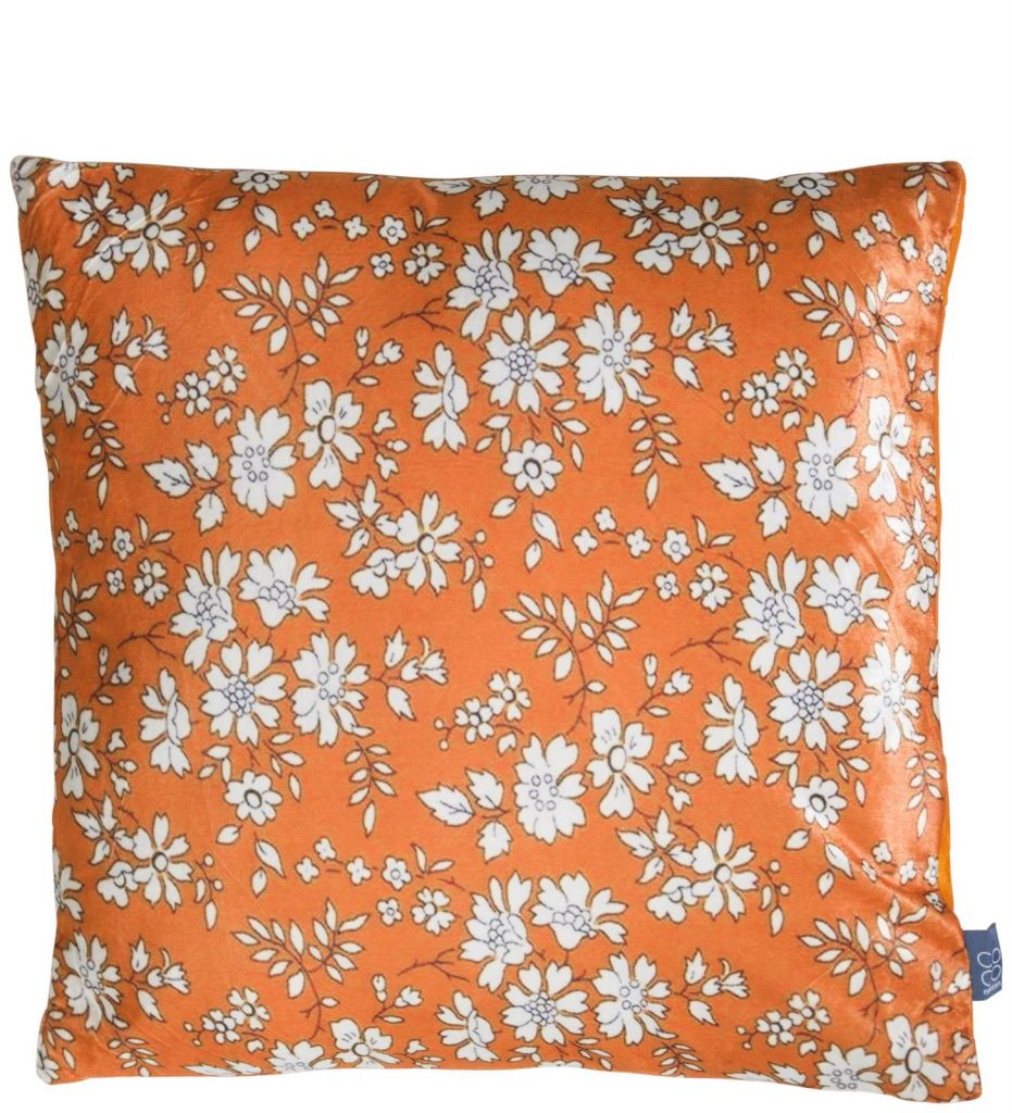 Coussin orange motifs fleurs