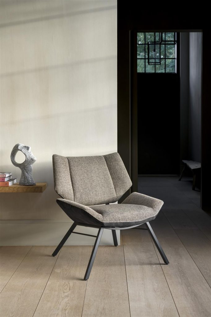 Fauteuil design moderne et minimaliste en tissu bi-matière