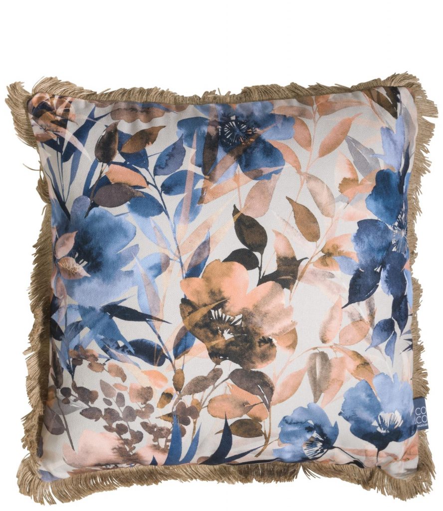 Coussin carré d'été beige motifs floral