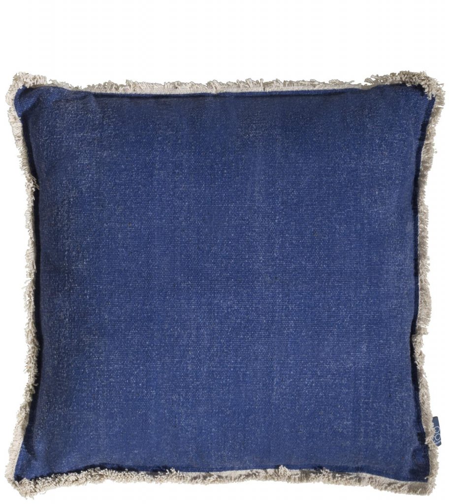 Coussin en coton uni bleu et beige