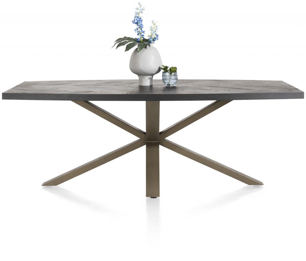 Table à manger en bois couleur anthracite pied doré