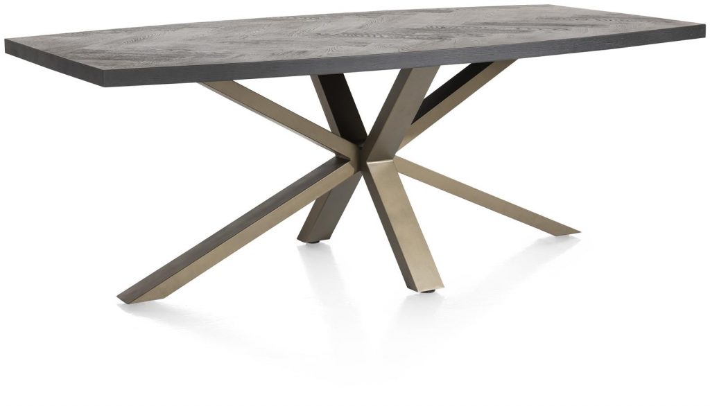 Table à manger en bois couleur anthracite pied doré