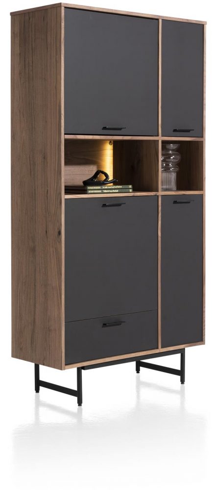 Armoire moderne en bois de noyer et façade noir mat