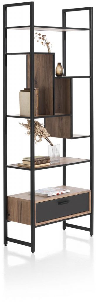 Bibliothèque design moderne en métal et bois de noyer