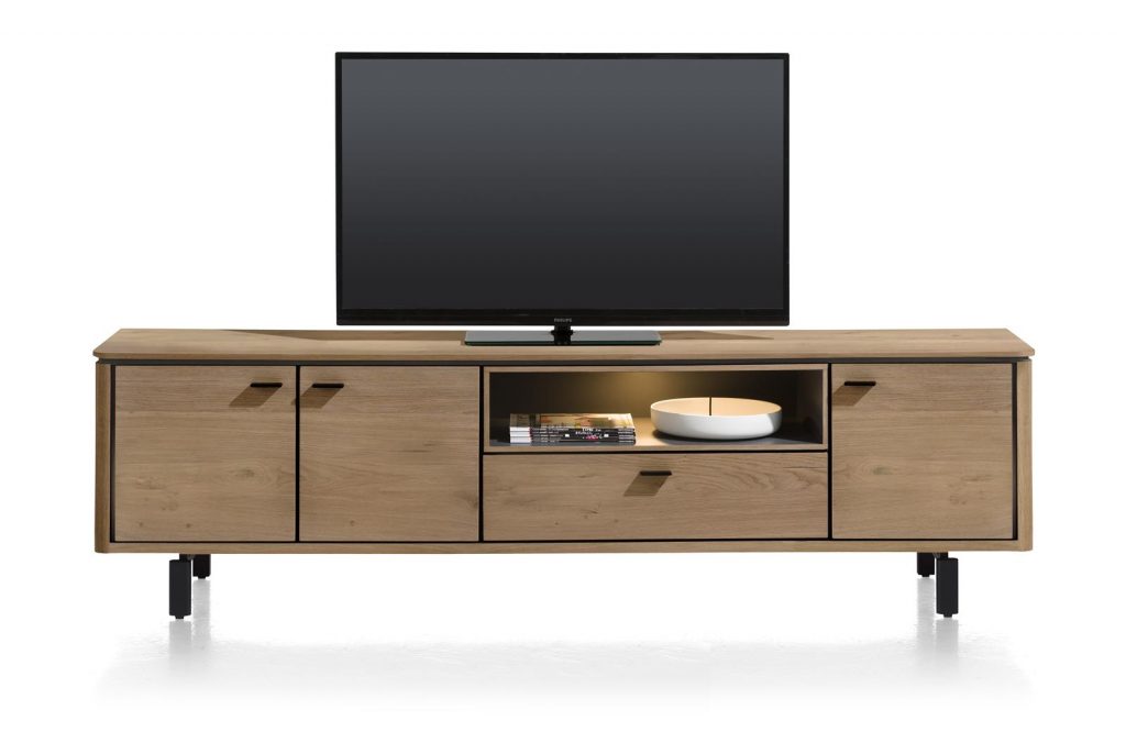 Grand meuble tv moderne en bois de chêne naturel aux veines apparentes