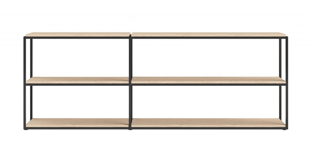 Console minimaliste et moderne en bois de chêne clair et métal
