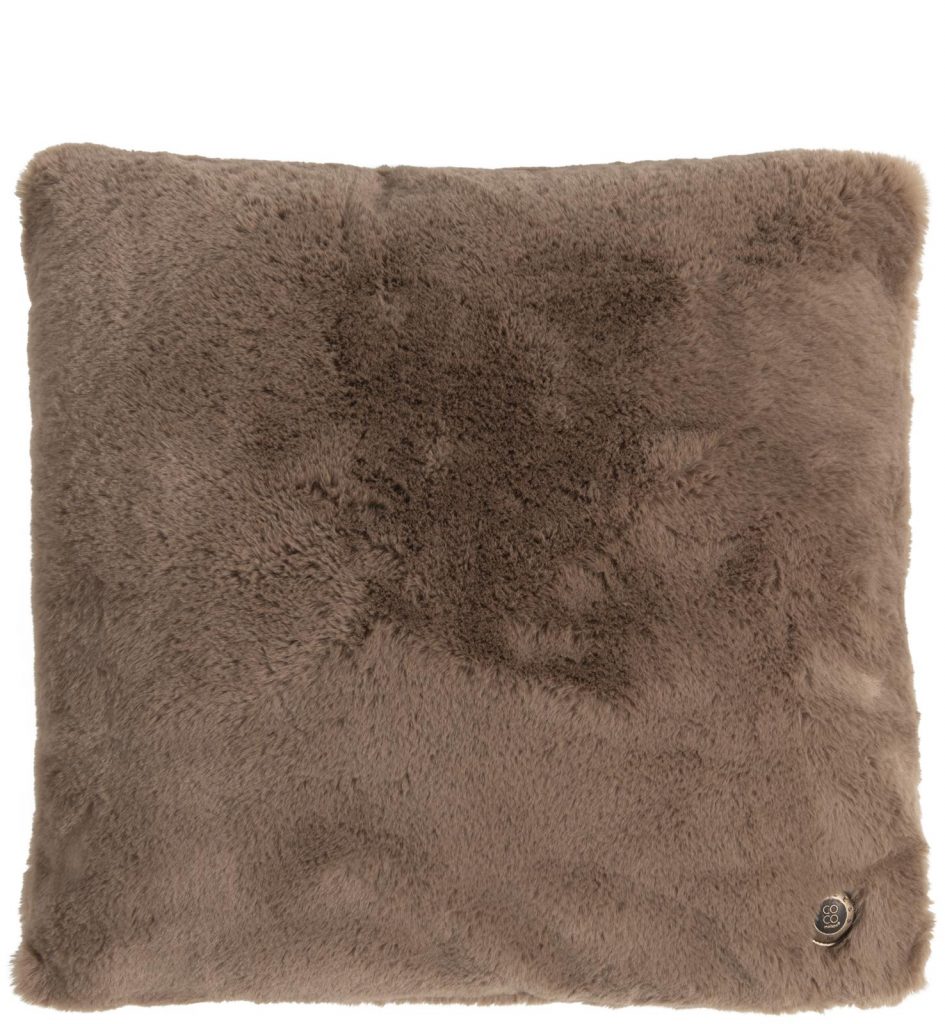 Coussin en fausse fourrure camel