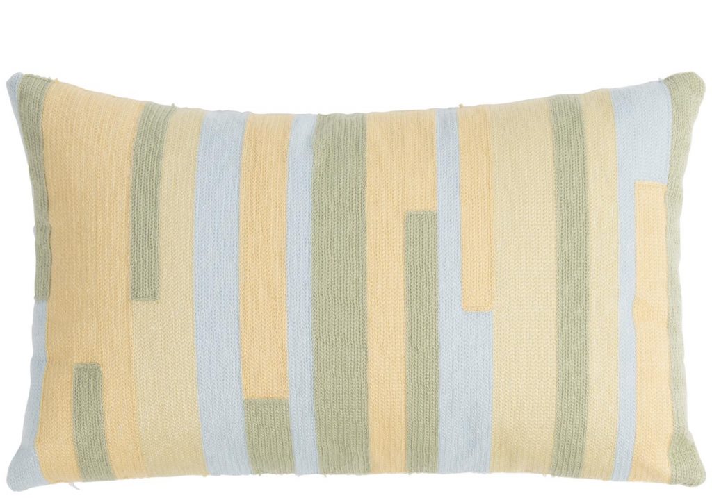 coussin 30x50 forme rectangulaire jaune bleu et vert