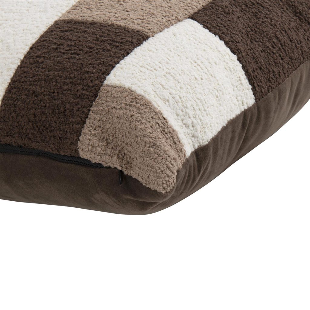 Coussin rectangulaire brun et beige tissu bouclé