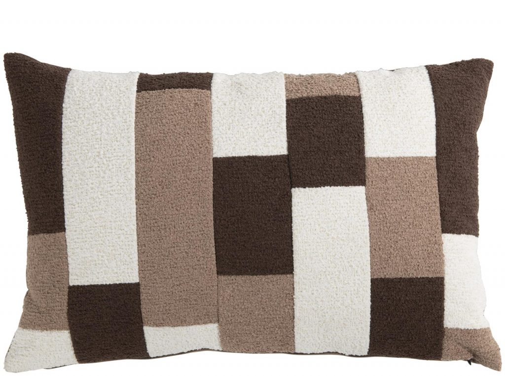 Coussin rectangulaire brun et beige tissu bouclé