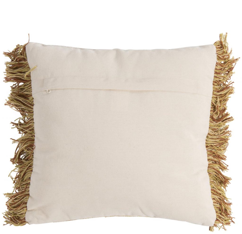 Coussin en coton beige avec franges