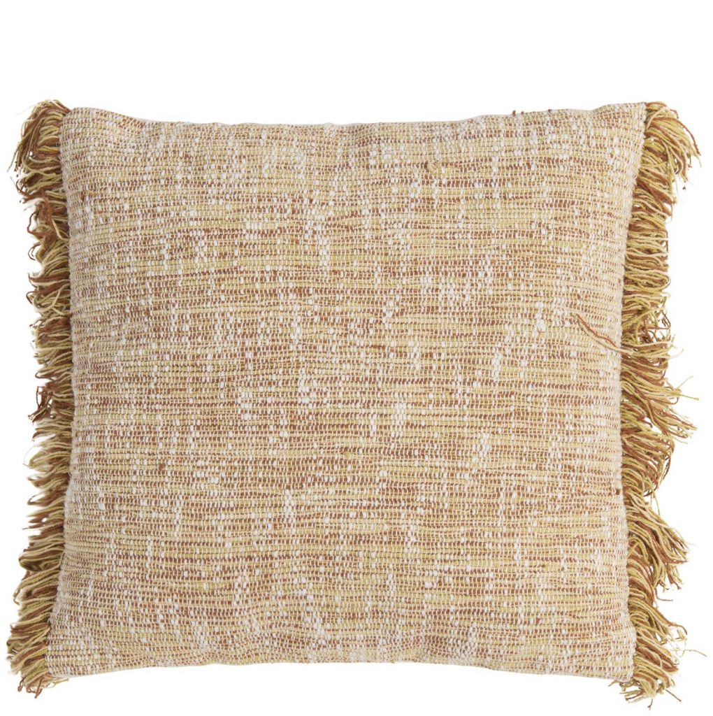 Coussin en coton beige avec franges