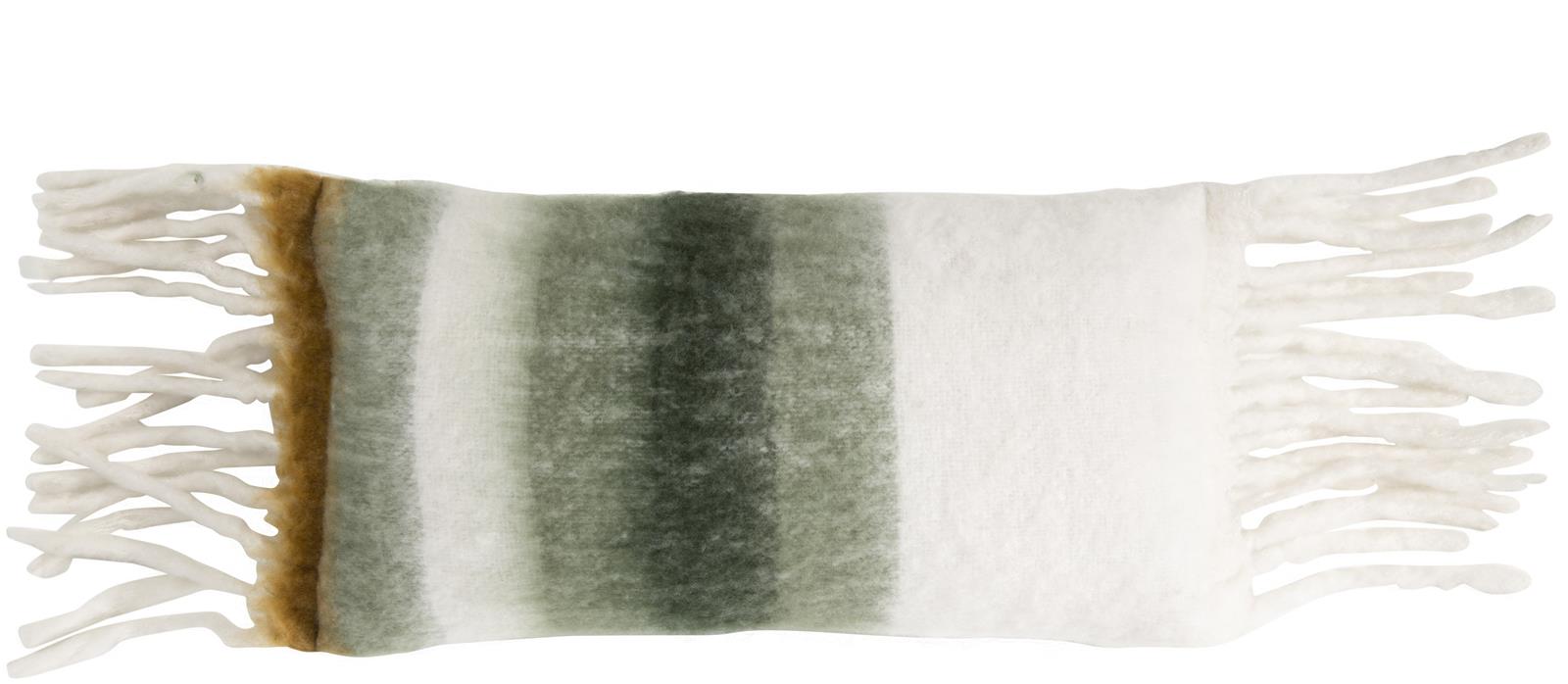 coussin rectangle style laineux avec des rayures dans les tons verdâtres