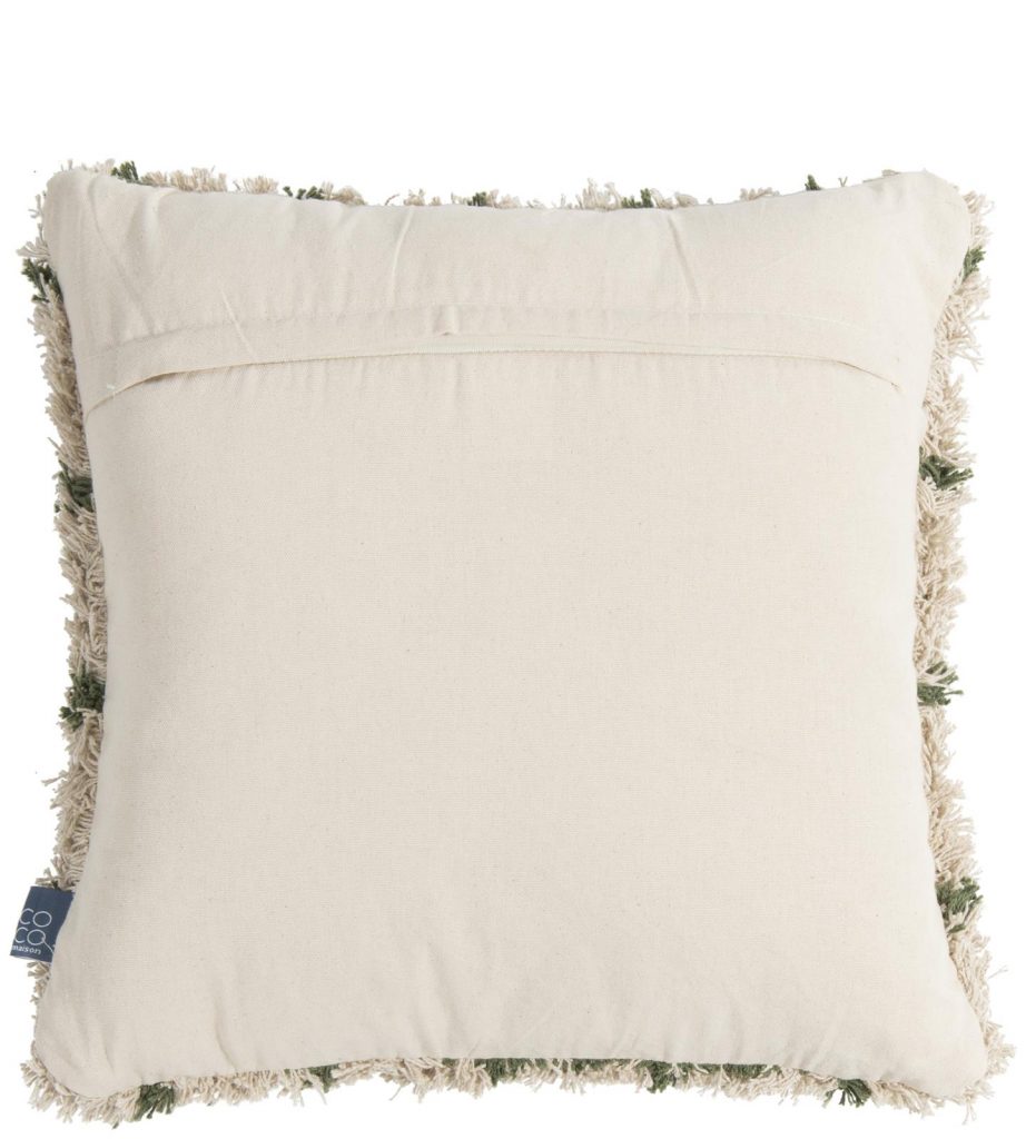 coussin douillet beige avec carreaux vert