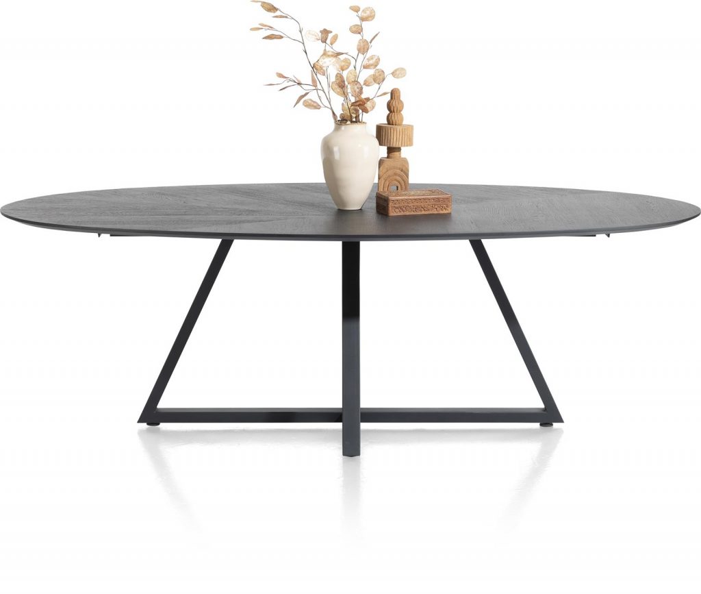 table pied en métal, plateau en bois gris anthracite