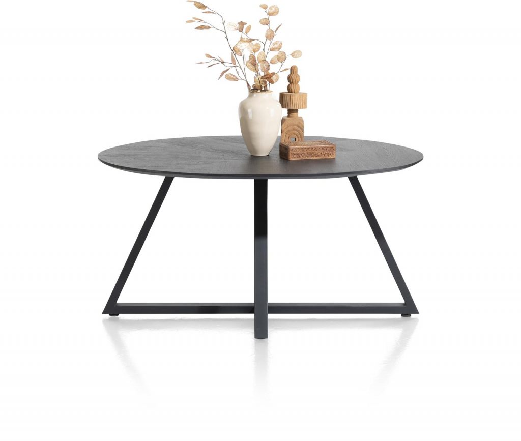 table pied en métal, plateau en bois gris anthracite