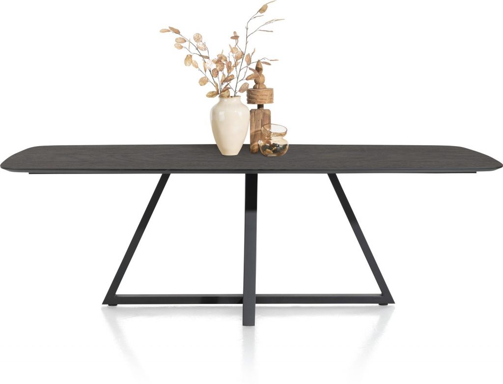 table pied en métal, plateau en bois gris anthracite