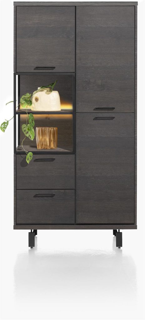 Armoire moderne gris anthracite et placage bois de chêne avec éclairage LED intégré