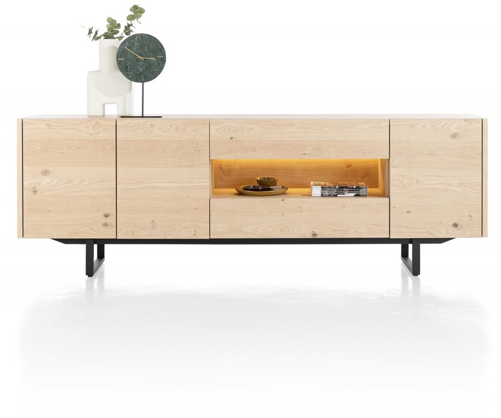 Grand buffet moderne en bois de chêne naturel avec éclairage LED