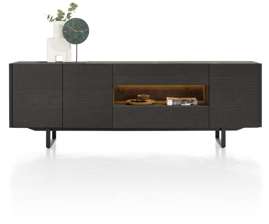 Grand buffet moderne en bois de chêne noir avec éclairage LED