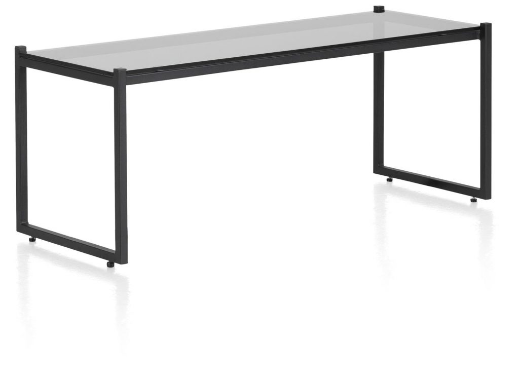 Table basse haute en verre et métal noir