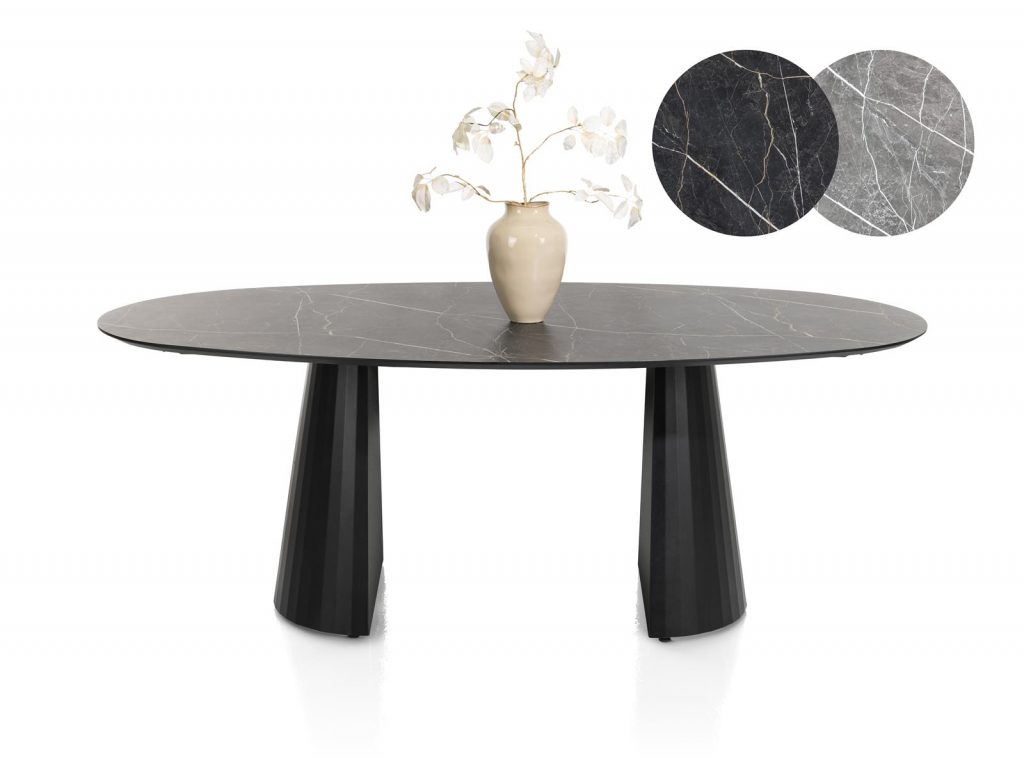 table ellipse moderne avec plateau en marbre