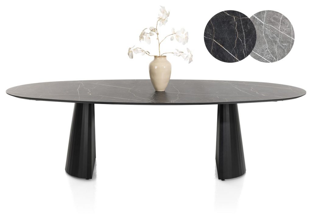 table ellipse moderne avec plateau en marbre